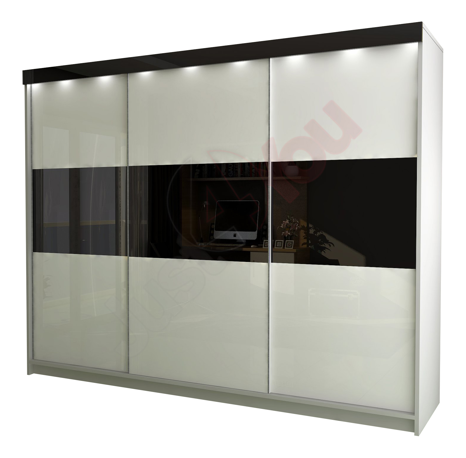 Modern Bedroom Wardrobe Two Three Sliding Doors Led Lighting